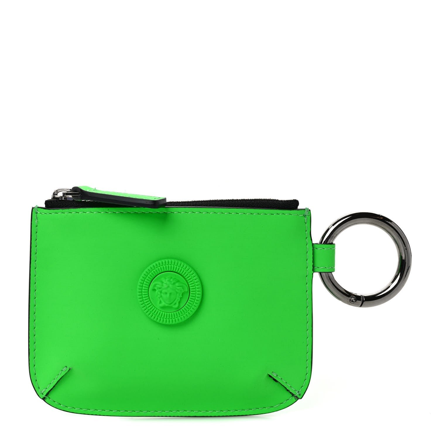 Versace Rubber Calfskin Medusa Key Pouch Neon Green