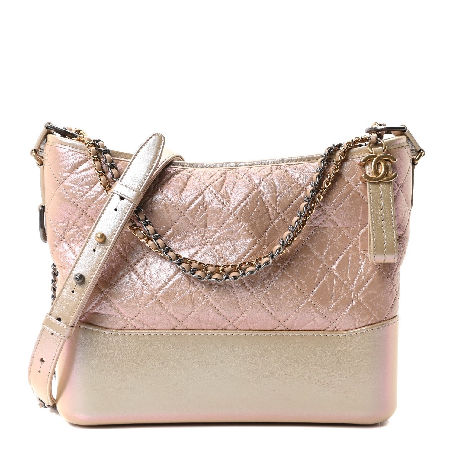 Chanel Iridescent Aged Calfskin Quilted Medium Gabrielle Hobo Light Pink