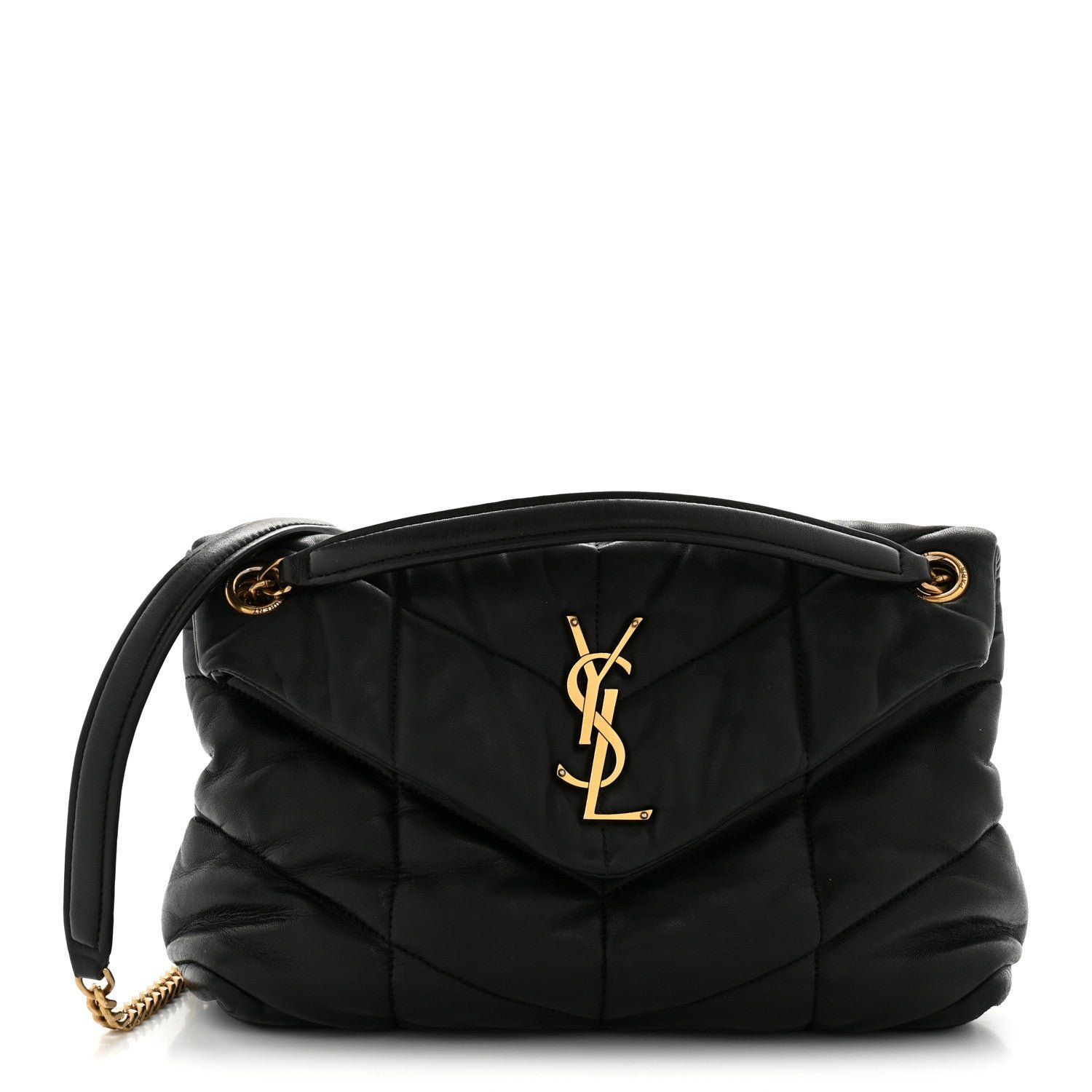 Saint Laurent Lambskin Quilted Small Loulou Puffer Monogram Chain Satchel Black
