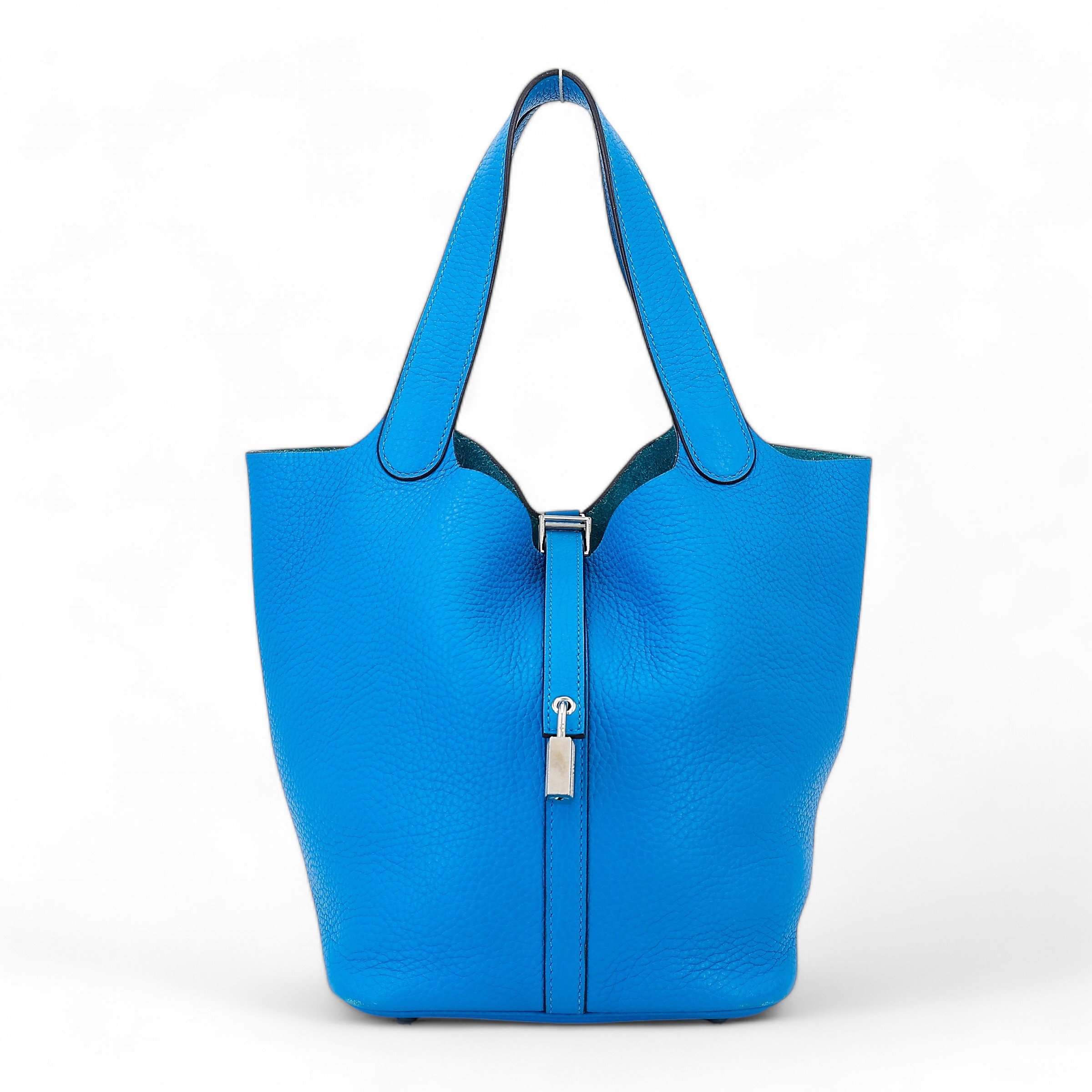 Very Good ( Rank A) HERMÈS Picotin Lock MM Bleu Zanzibar (B3) Clemence Palladium hardware X (2016)
