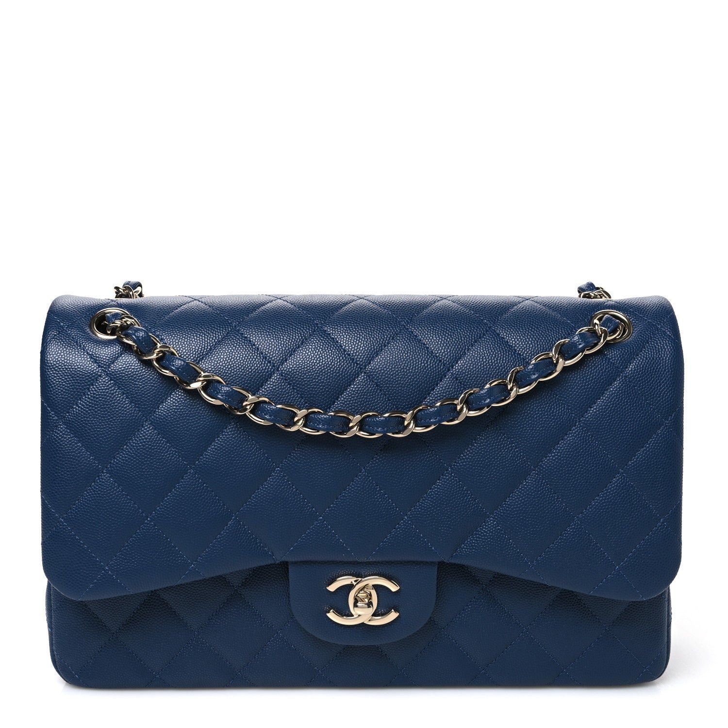 Chanel Caviar Quilted Jumbo Double Flap Navy Blue