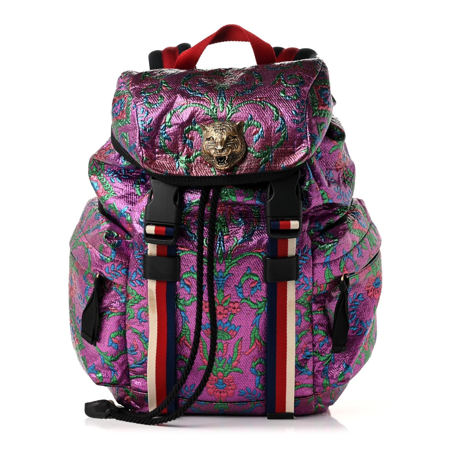 Gucci Brocade Web Small Double Buckle Backpack Multicolor