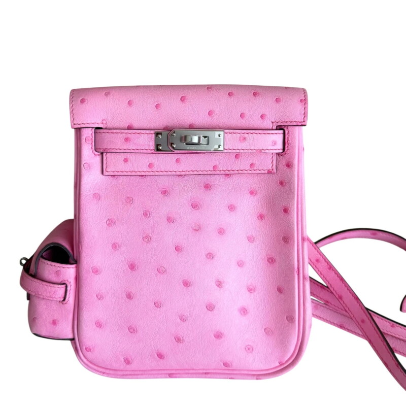 Bubblegum Pink Ostrich Mini Kelly Jump Backpack Palladium Hardwrae, 2024