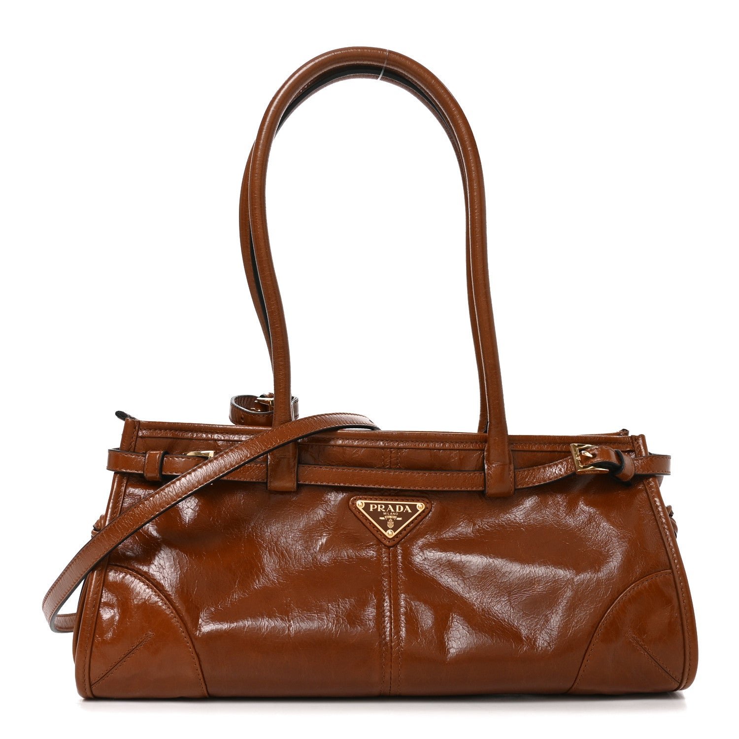 Prada Soft Lux Calfskin Triangle Medium Bonnie Shoulder Bag Palisander