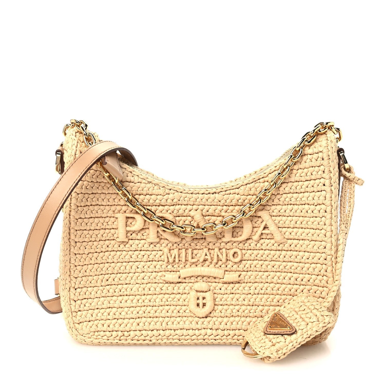 Prada Yarn Raffia Effect Crochet Mini Re-Edition 2000 Shoulder Bag Naturale