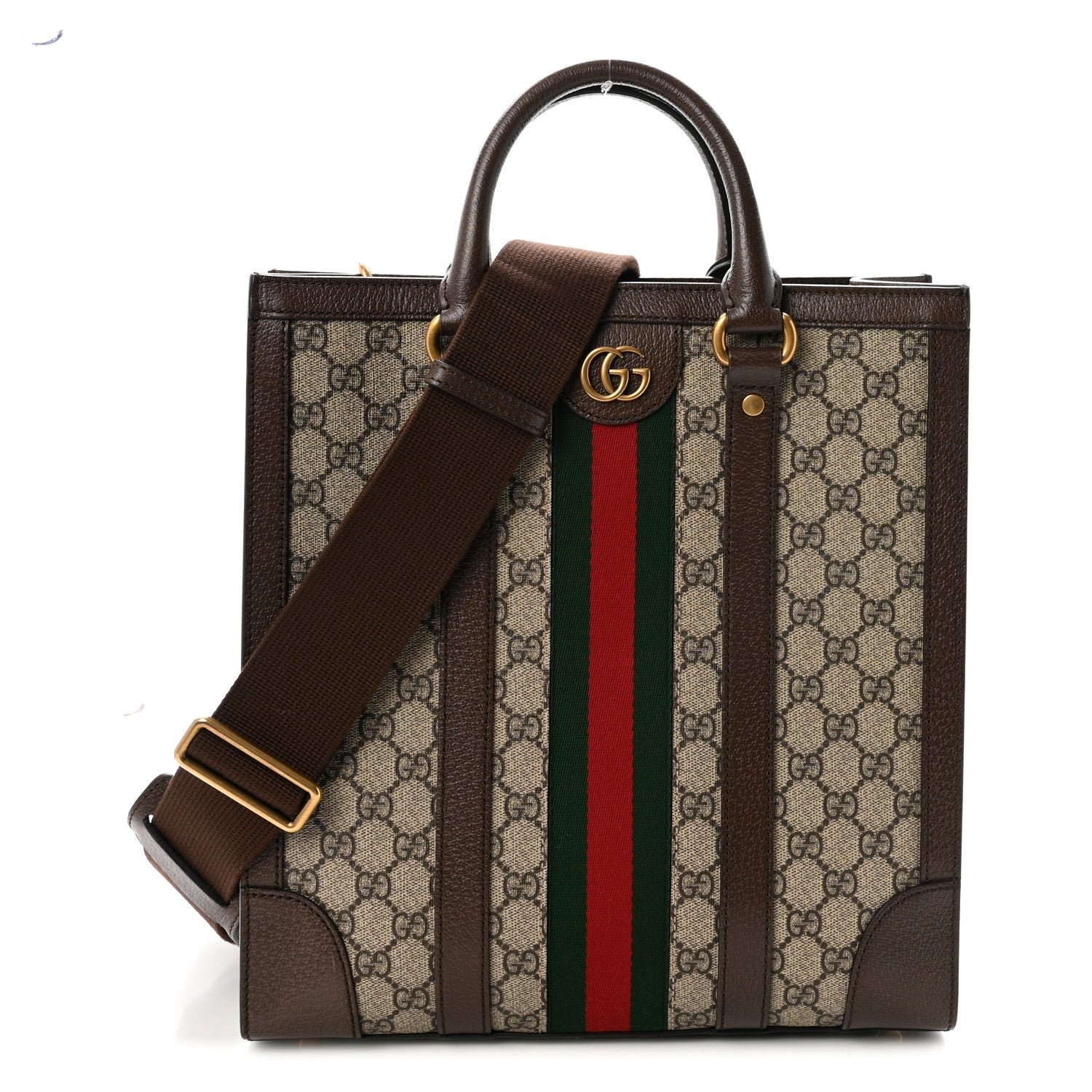 Gucci GG Supreme Monogram Textured Dollar Calfskin Web Medium Ophidia Tote Bag Beige Ebony