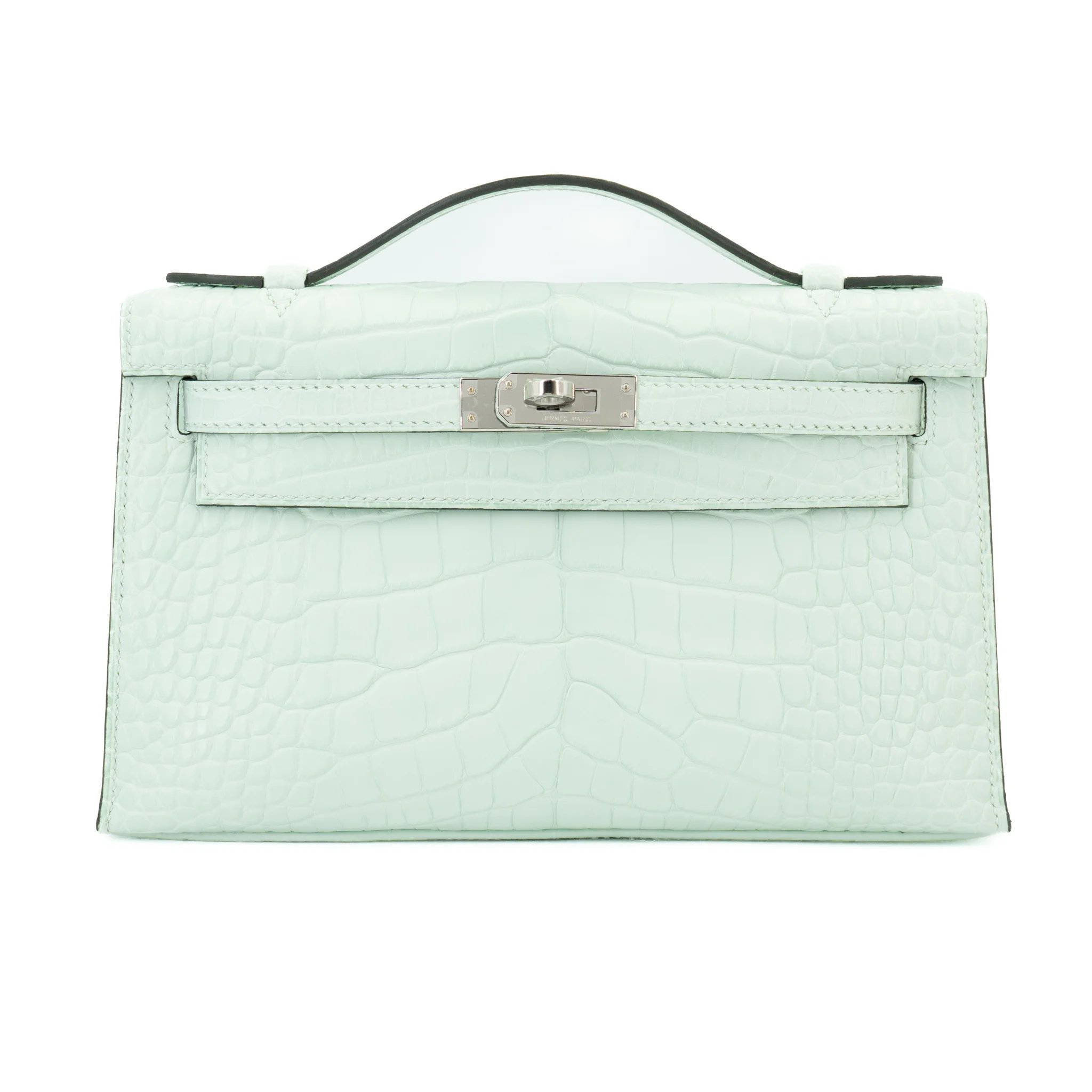 Brand New ( Rank N ) HERMÈS Kelly Pochette Vert Peppermint (N3) Matte Alligator Palladium hardware K (2025)