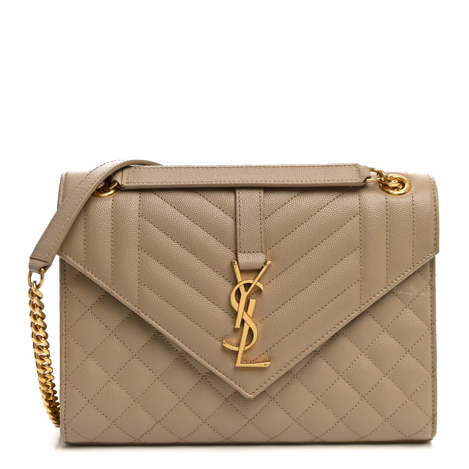 Saint Laurent Grain De Poudre Textured Mixed Matelasse Medium Triquilt Monogram Satchel Dark Beige