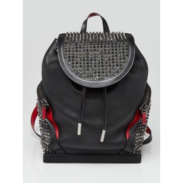 Christian Louboutin Christian Louboutin Black Pebbled Leather Spiked Explorafunk Backpack Bag
