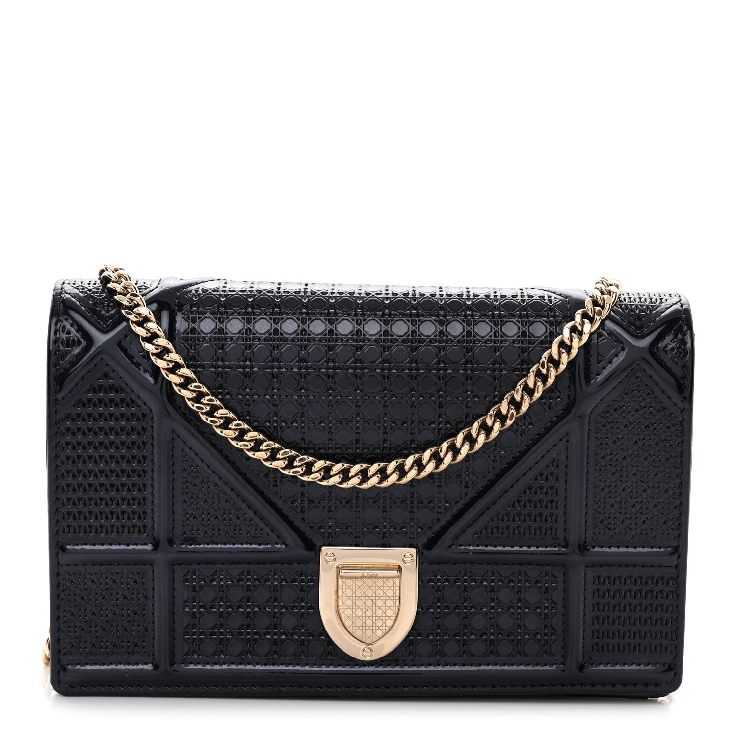 Metallic Patent Micro-Cannage Baby Diorama Flap Bag Navy Blue