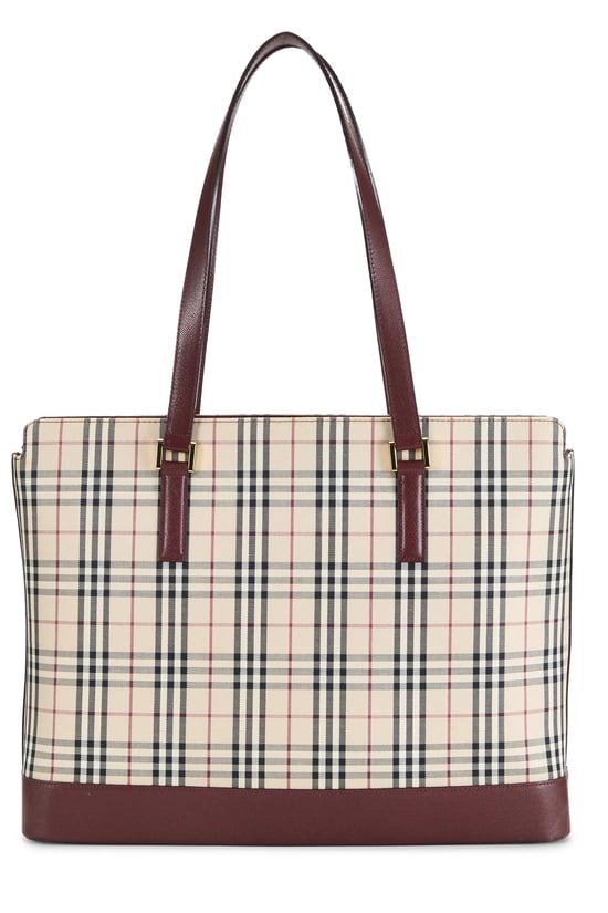 Burgundy Jacquard Check Zip Tote Medium