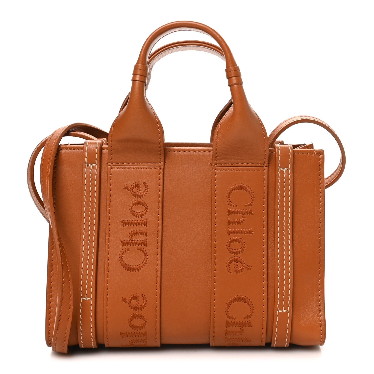 Chloe Calfskin Mini Woody Ribbon Tote Caramel