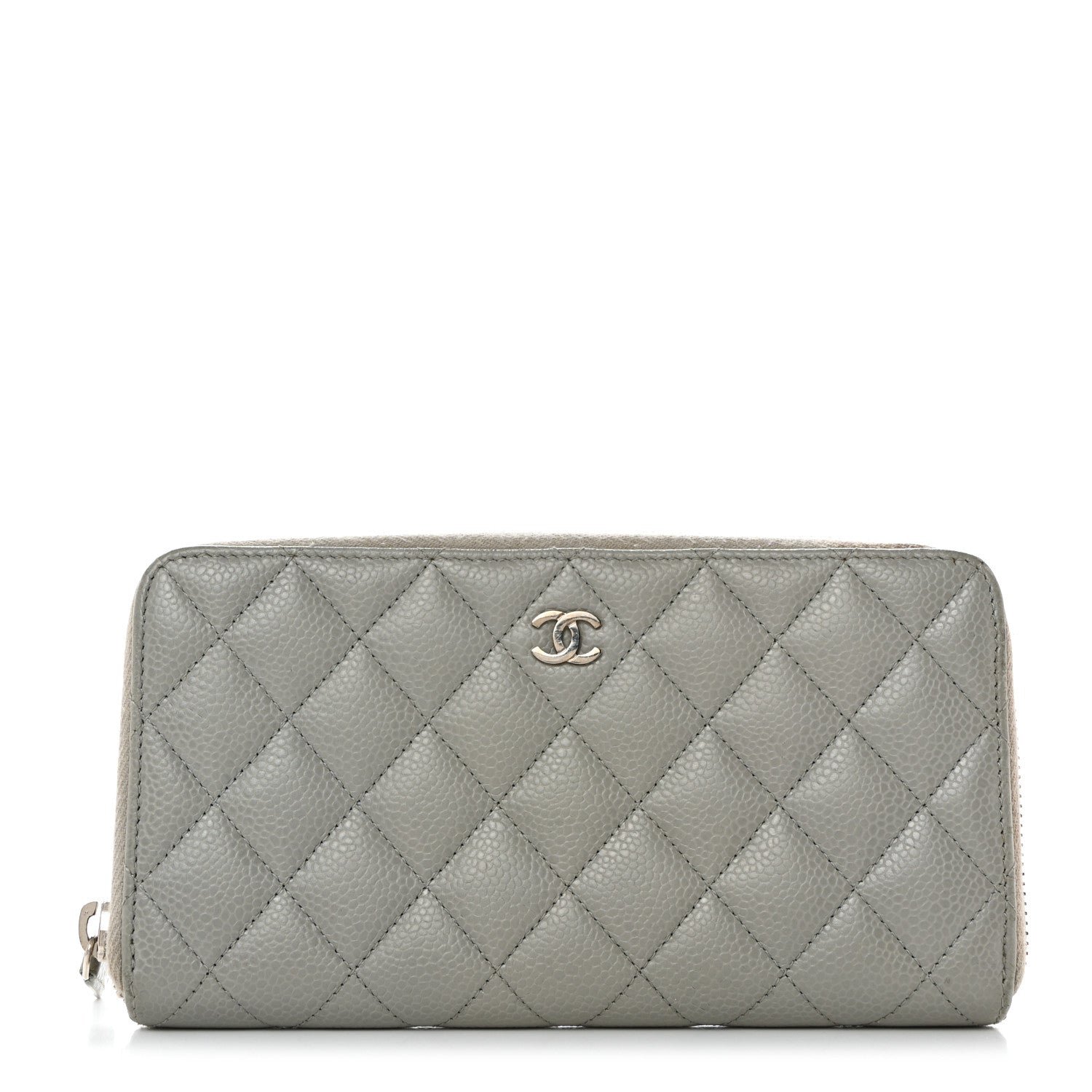 Chanel Caviar Quilted Large Gusset Zip Around Wallet Grey