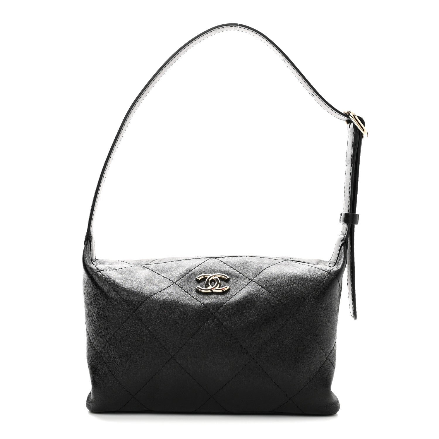 Chanel Shiny Lambskin Quilted Large Hobo Bag Black