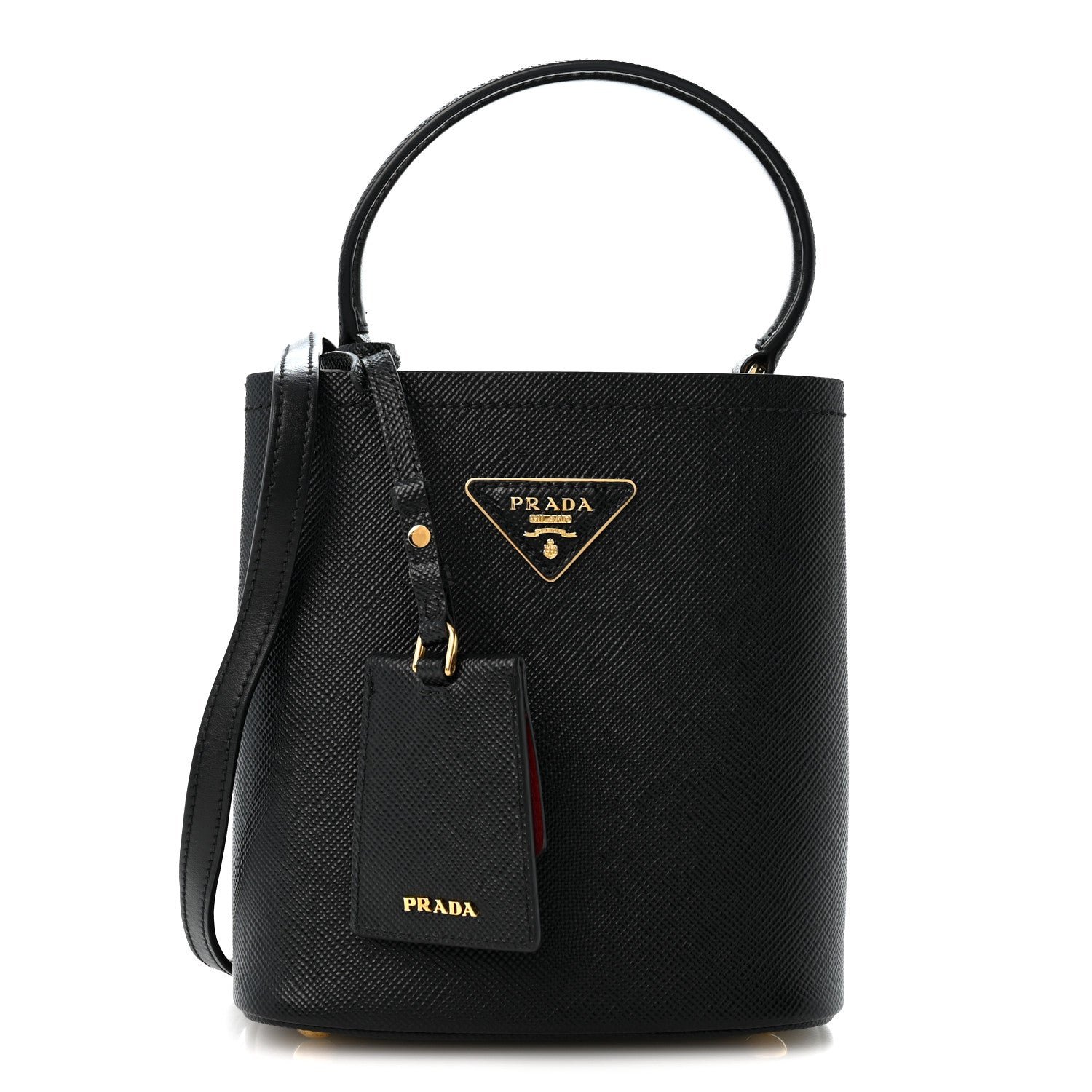 Prada Saffiano Cuir Small Panier Bucket Bag Black Fuoco