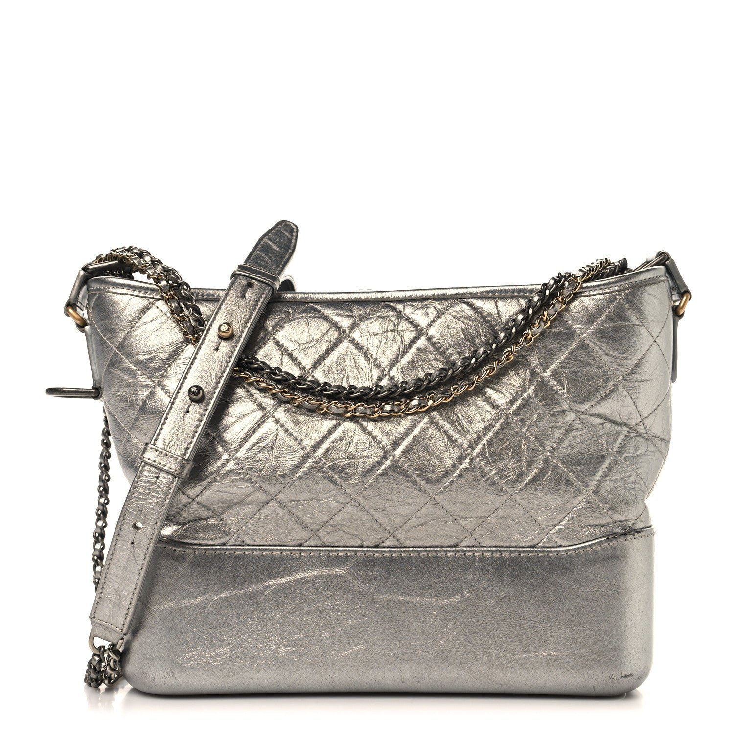 Chanel Metallic Lambskin Calfskin Quilted Medium Gabrielle Hobo Silver