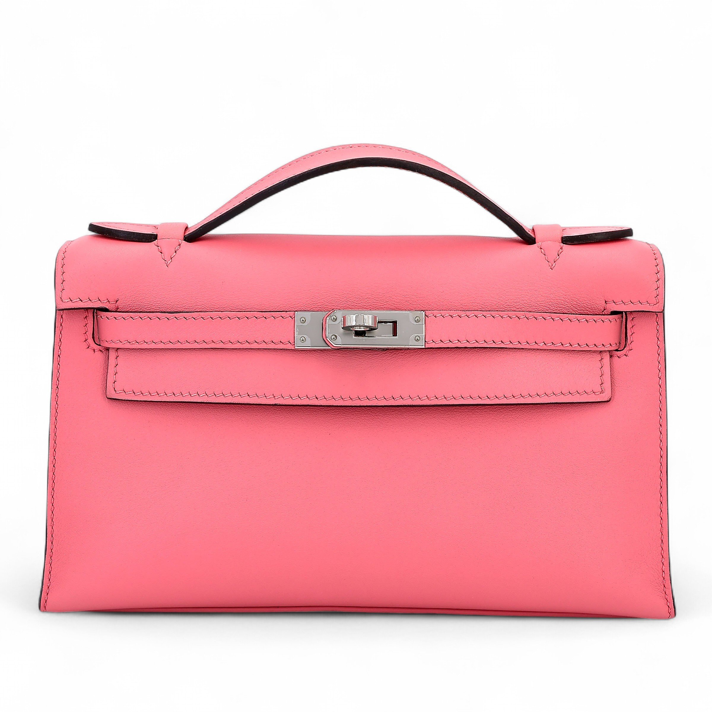 Hermes Very Good ( Rank A) HERMÈS Kelly Pochette Rose d’Ete (K4) Swift Palladium hardware Y (2020)