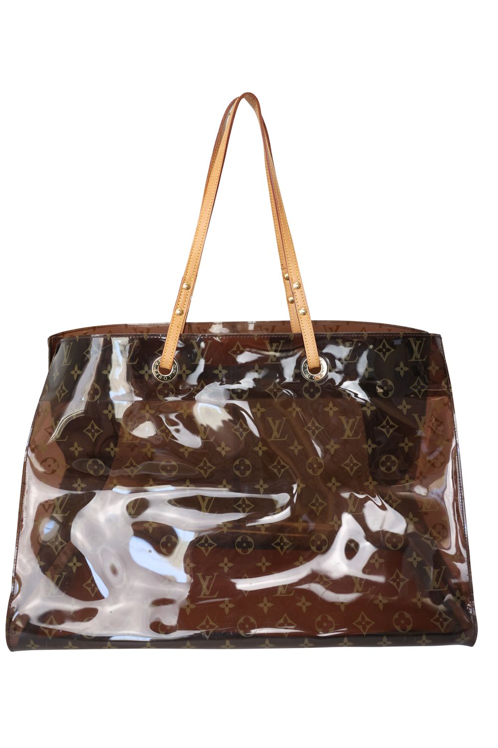 Louis Vuitton Cabas Cruise Tote Bag, Brown Monogram Vinyl and Natural Leather with Gold Hardware, Preowned in Dustbag WA001