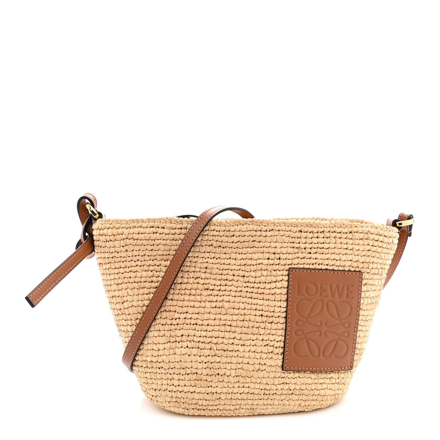 Loewe Calfskin Raffia Slit Pochette Bag Natural Tan