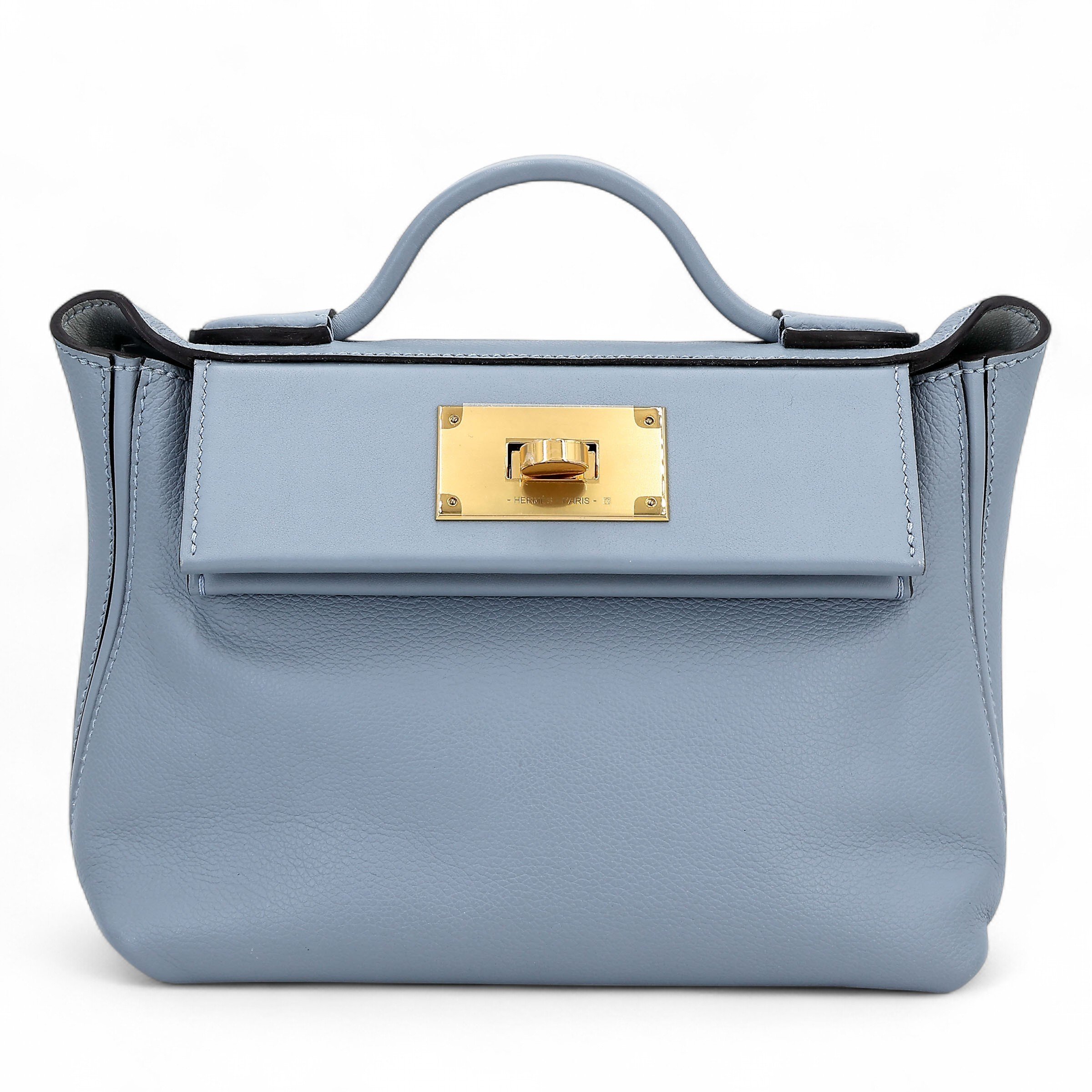 Hermes Excellent ( Rank SA ) HERMÈS 24/24 - 21 mini Bleu Lin (J7) Evercolor Swift Gold hardware Z (2021)