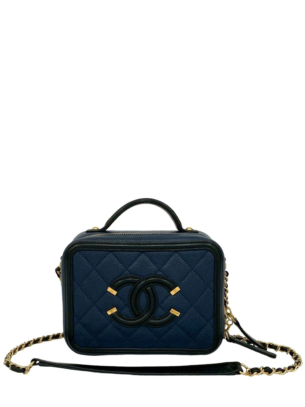 2016-2017 Small Bicolor Caviar CC Filigree Vanity Case satchel