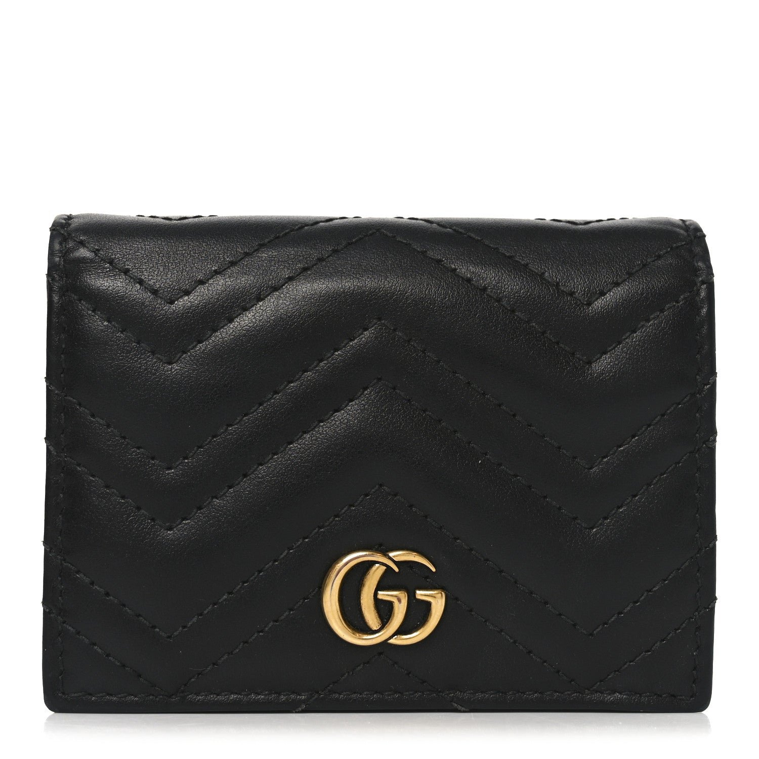 Gucci Calfskin Matelasse GG Marmont Card Case Wallet Black