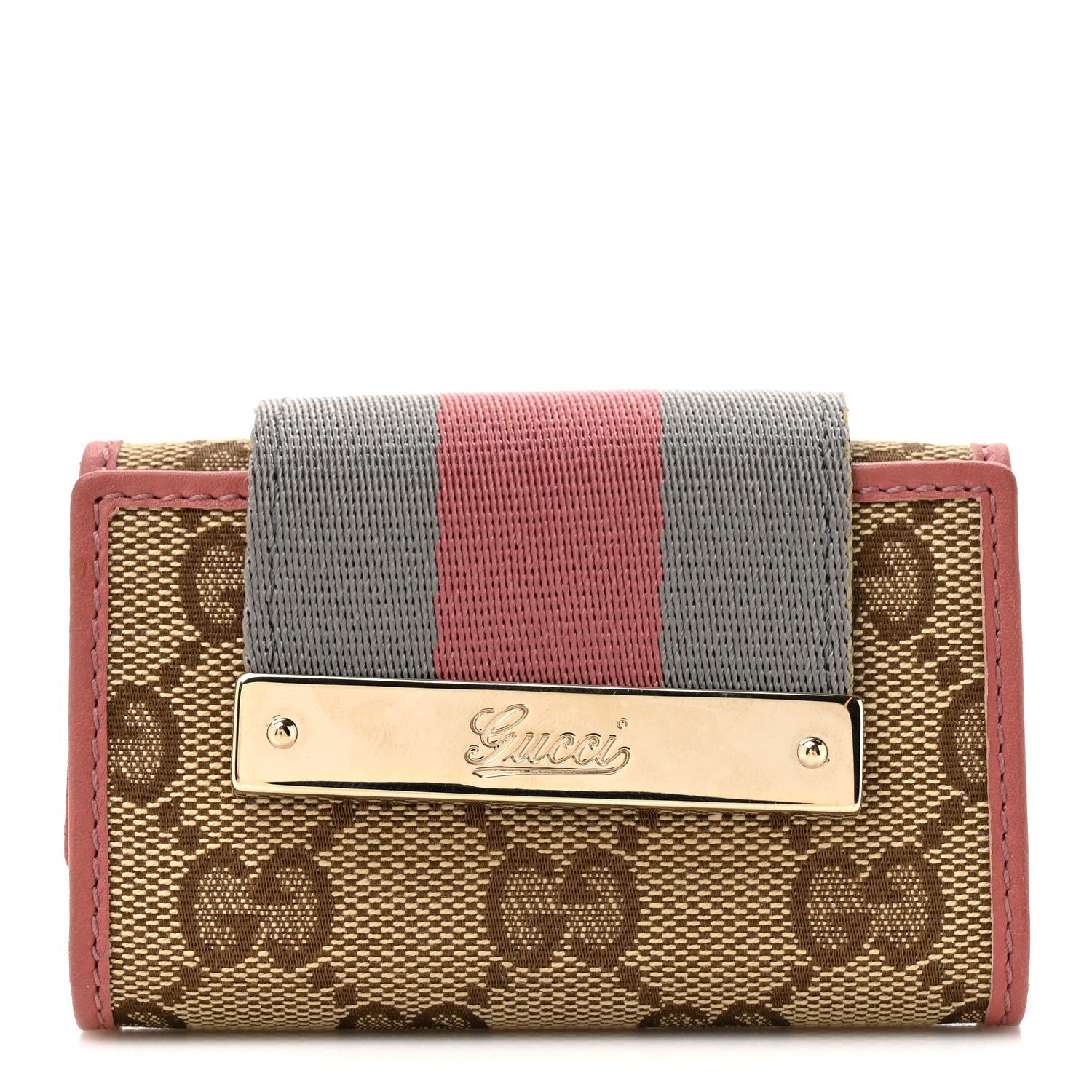 Gucci GG Supreme Monogram Wev 6 Key Holder Case Beige Pink