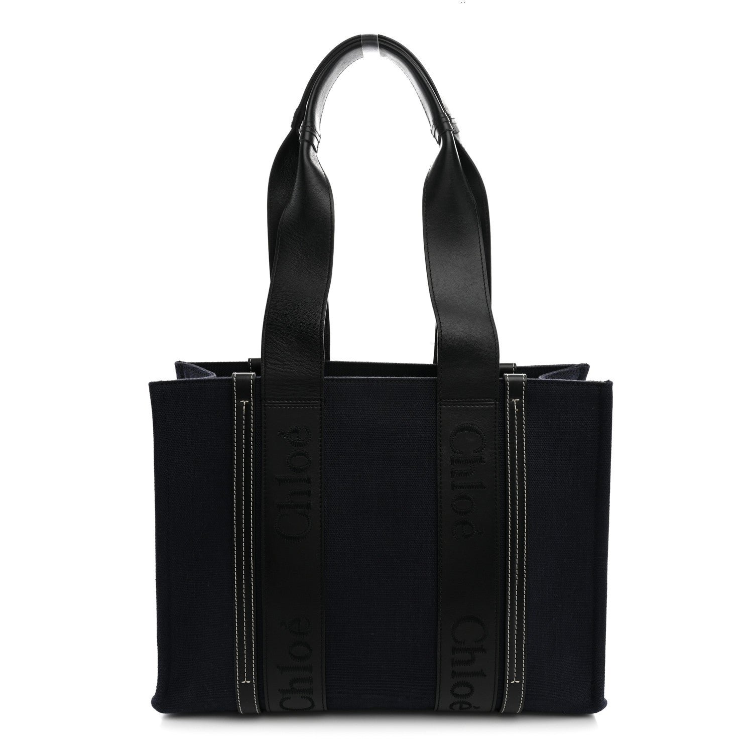 Chloe Calfskin Linen Medium Woody Tote Deep Denim