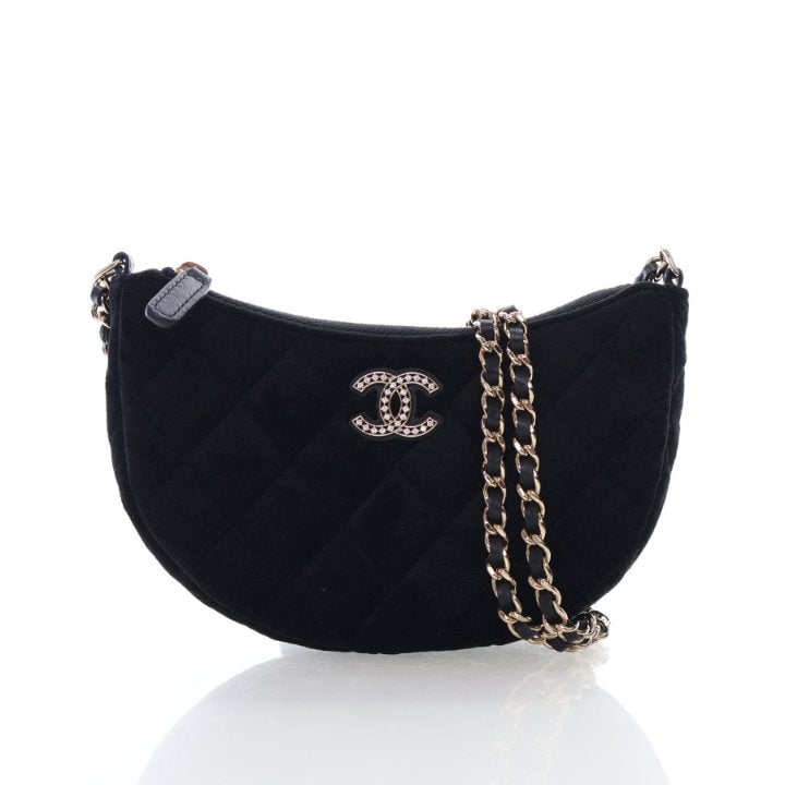 Chanel Mini Velvet Crystal CC Quilted Chain Hobo