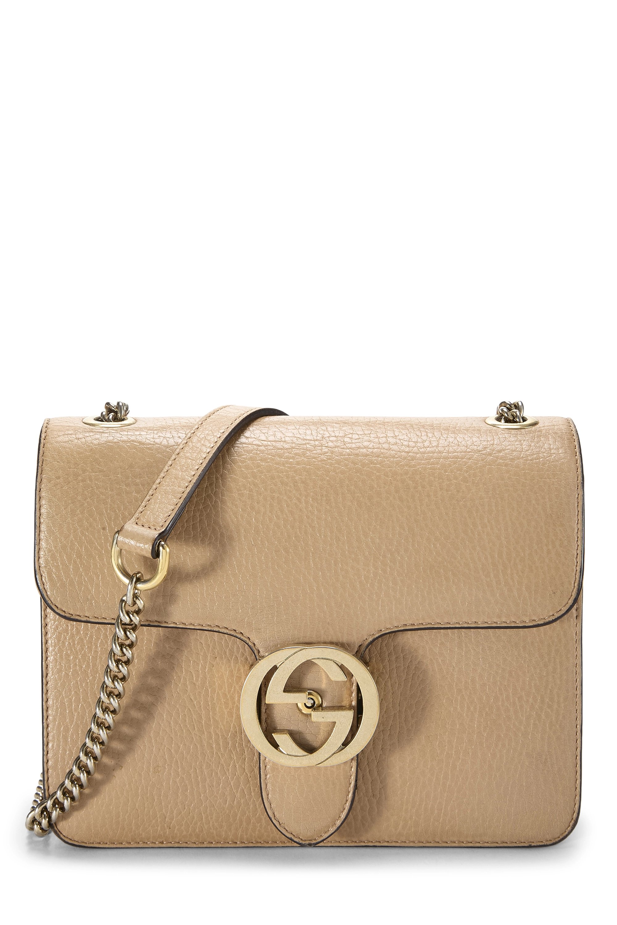 Beige Leather Interlocking Crossbody Small