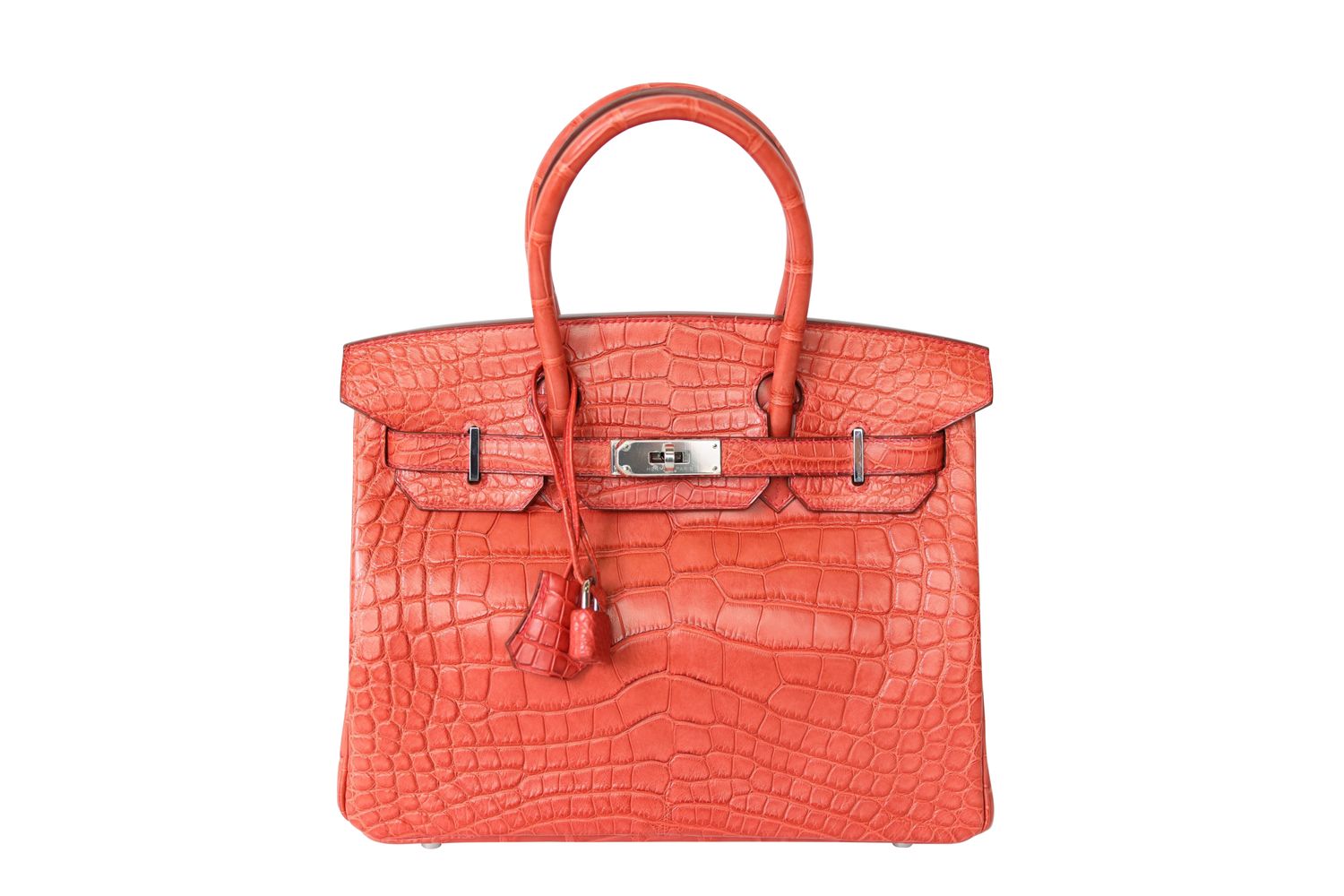 Hermes Hermes Birkin 30, Red Vermillion Matte Croc with Palladium Hardware, R in Square 2014 Stamp, Preowned in Box WA001