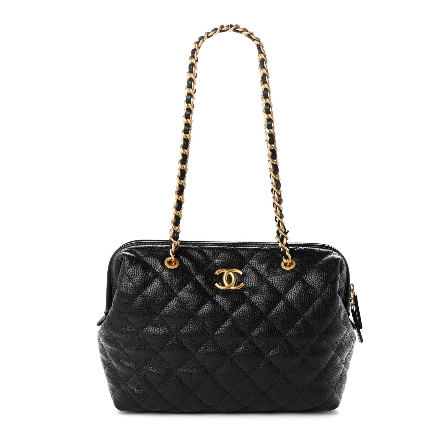 Chanel Shiny Caviar Quilted Large Bowling Bag Black