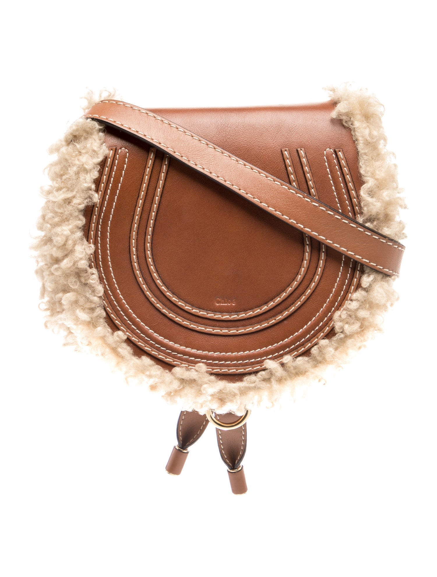 Leather Marcie Shearling Saddle Bag Small