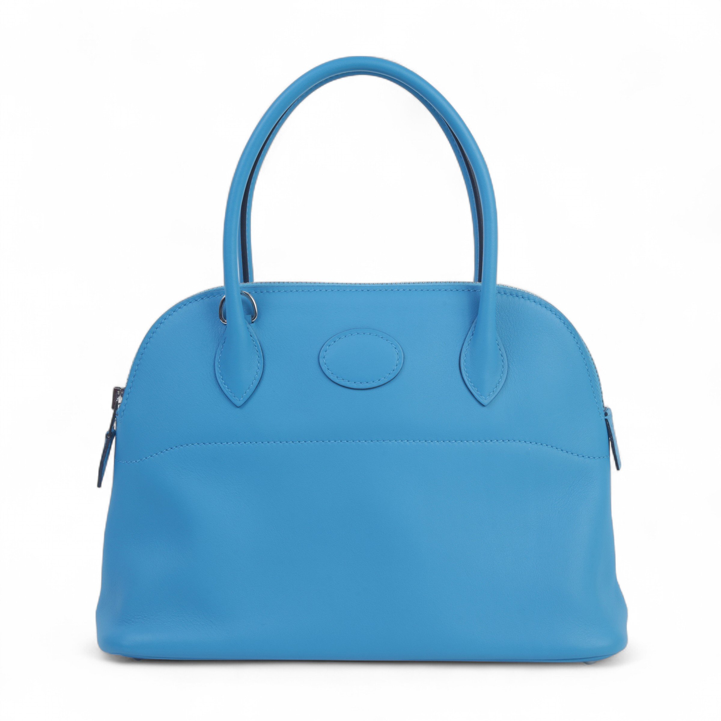 Very Good ( Rank A)  HERMÈS  Bolide 27 Bleu Frida (0F) Swift Palladium hardware Z (2021)