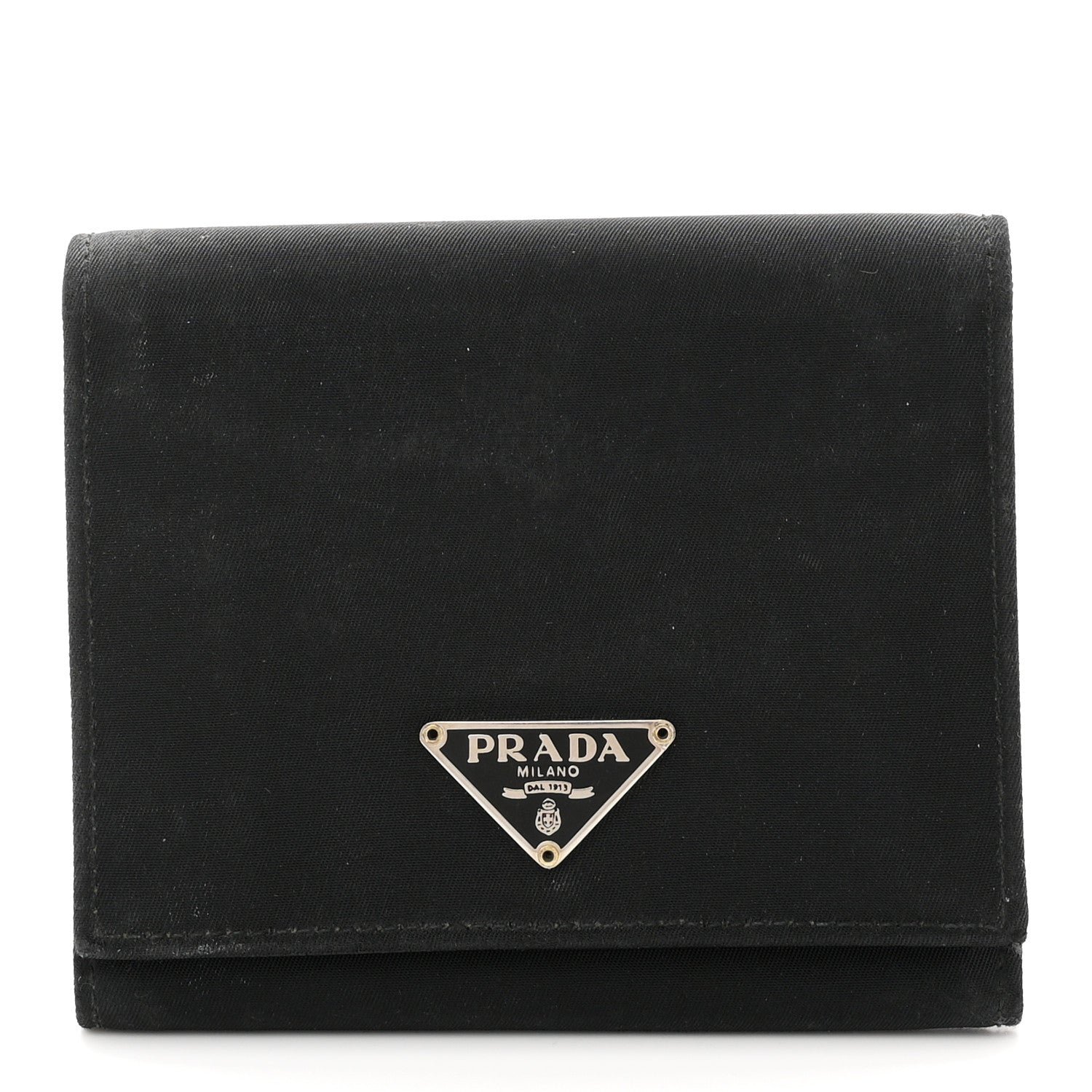 Prada Tessuto Nylon Saffiano Tri-Fold Compact Wallet Black