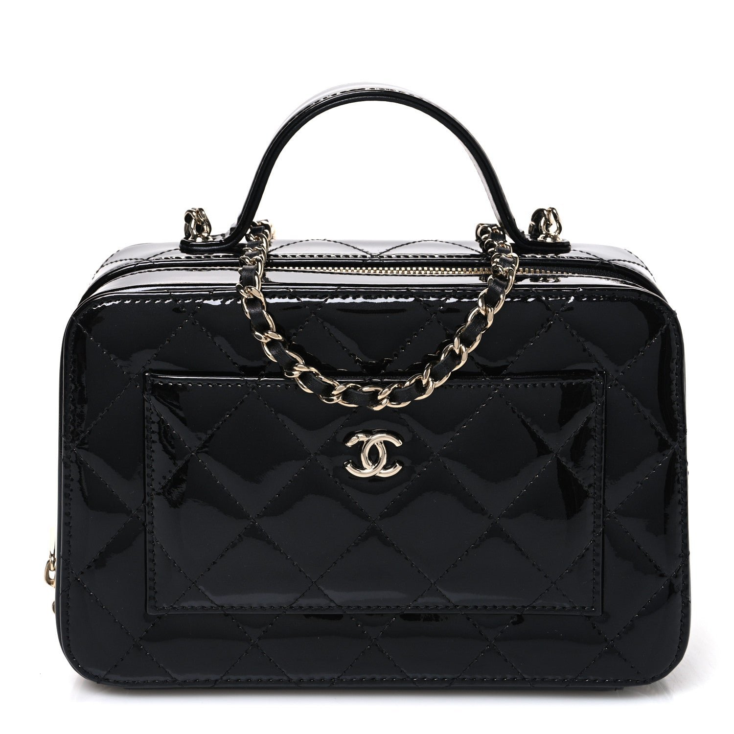Chanel Patent Quilted Top Handle Vanity Case Black