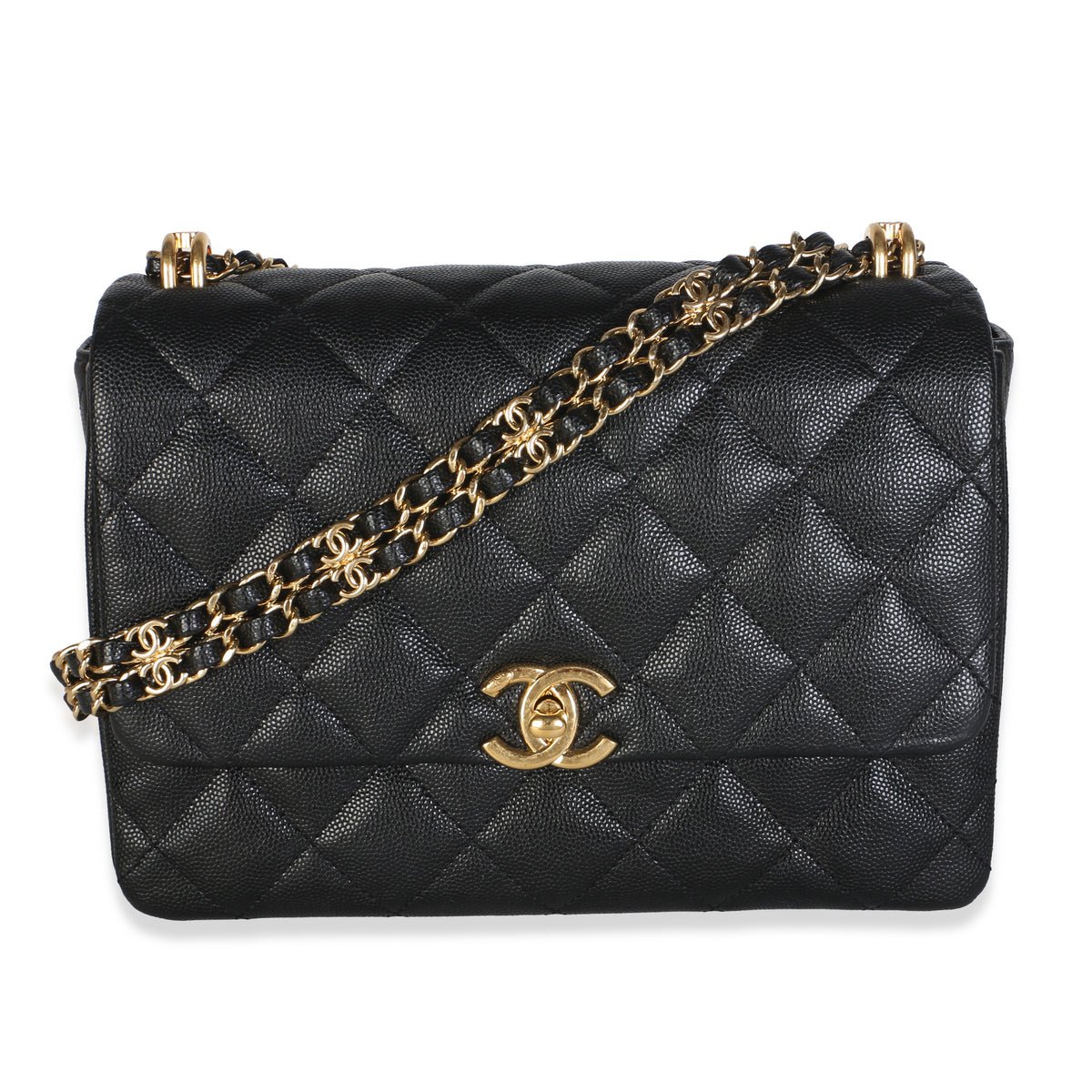 Black Quilted Caviar Small Coco First Flap Bag