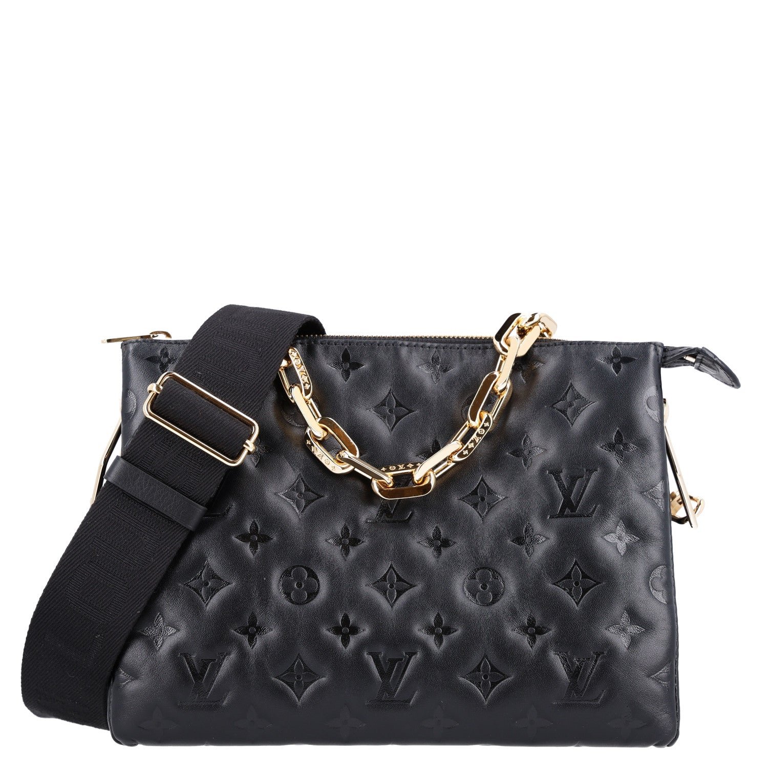 Louis Vuitton Lambskin Embossed Monogram Coussin PM Black