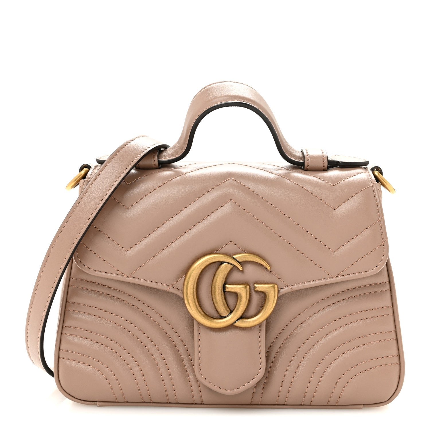 Gucci Calfskin Matelasse Mini GG Marmont Top Handle Shoulder Bag Porcelain Rose