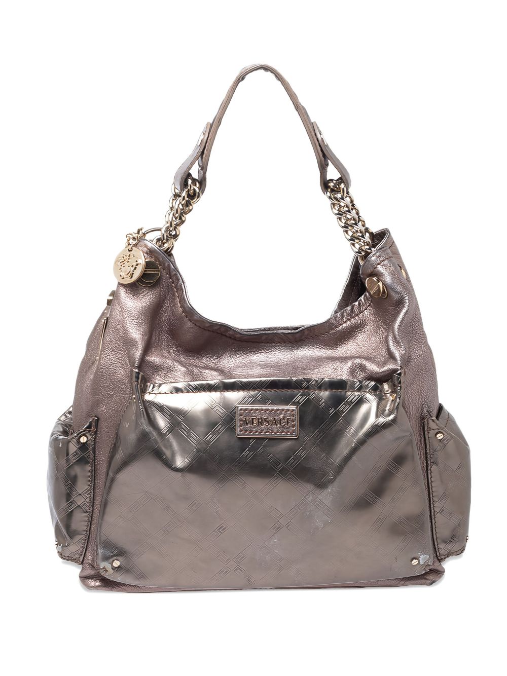 metallic shoulder bag