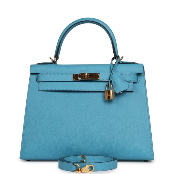 Pre-owned Hermes Kelly Sellier 28 Bleu Du Nord Epsom Gold Hardware