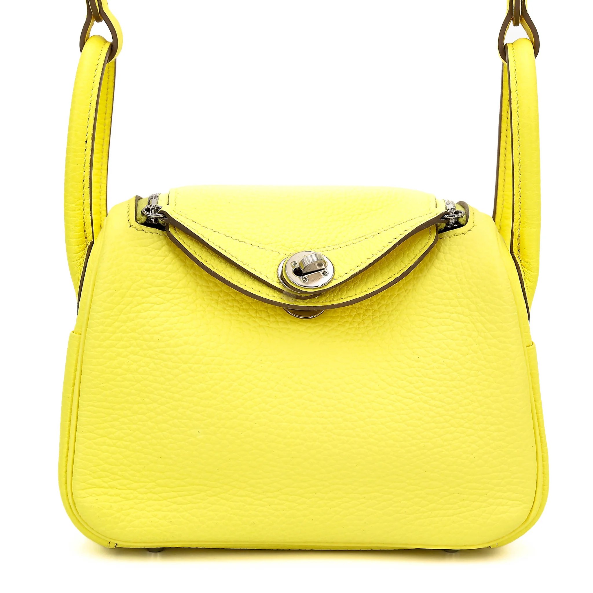 Unused ( Rank NS ) HERMÈS Mini Lindy Lime (9R) Clemence Palladium hardware B (2023)