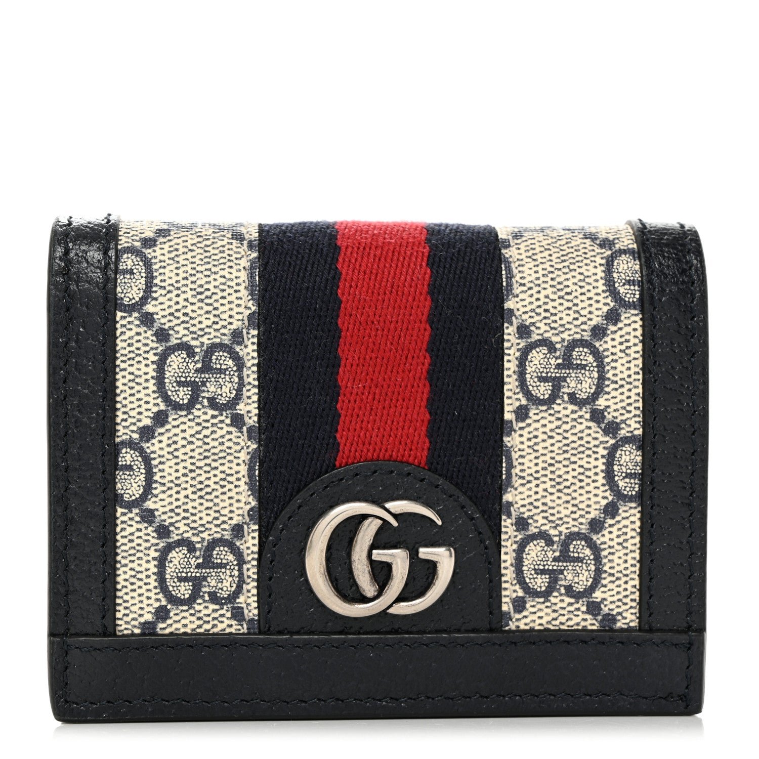 Gucci GG Supreme Monogram Textured Dollar Calfskin Web Ophidia Card Case Beige Blue