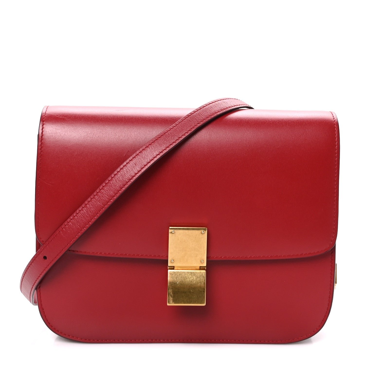 Celine Box Calfskin Medium Classic Box Flap Bag Red