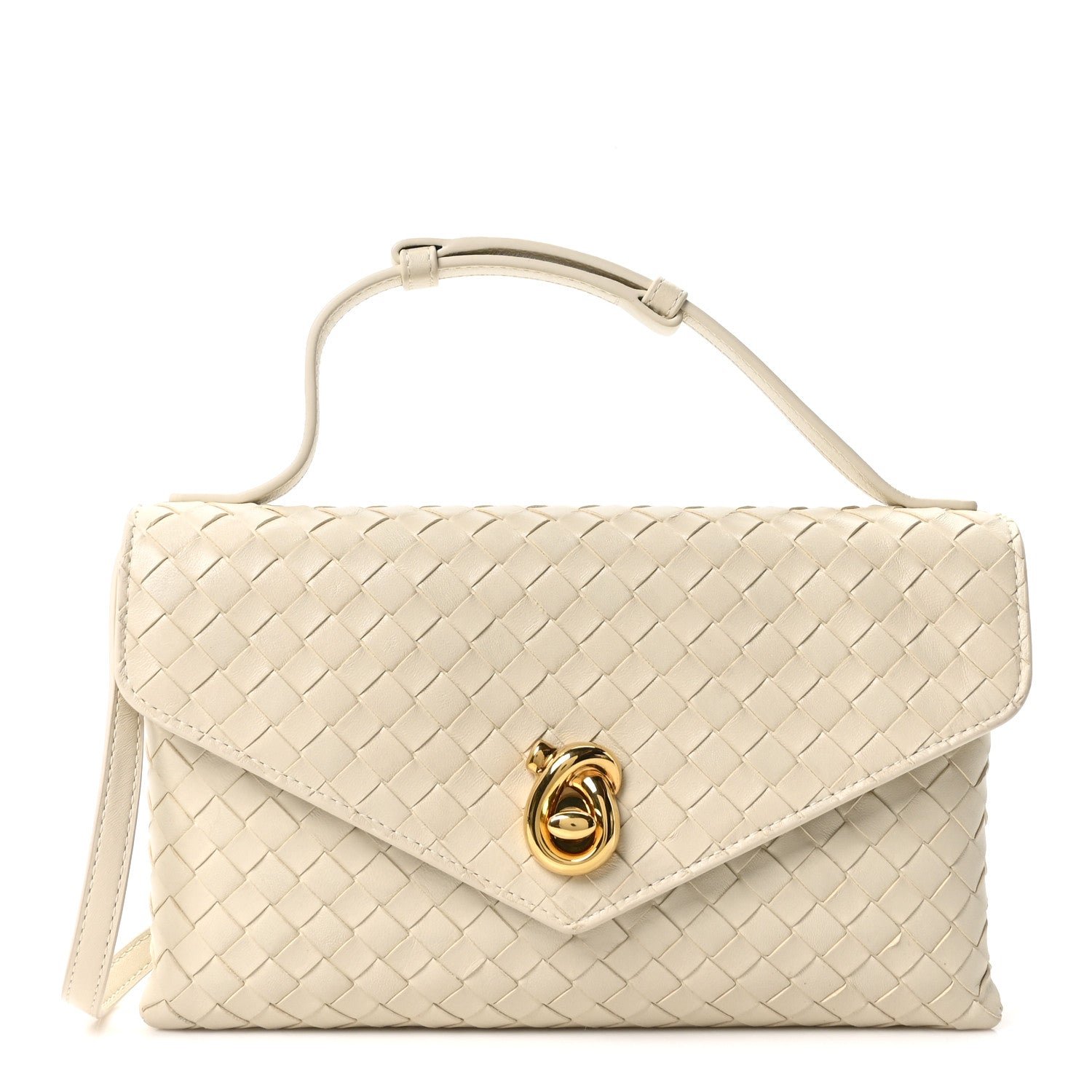 Bottega Veneta Nappa Intrecciato Knot Lock Top Handle Crossbody Bag Sea Salt