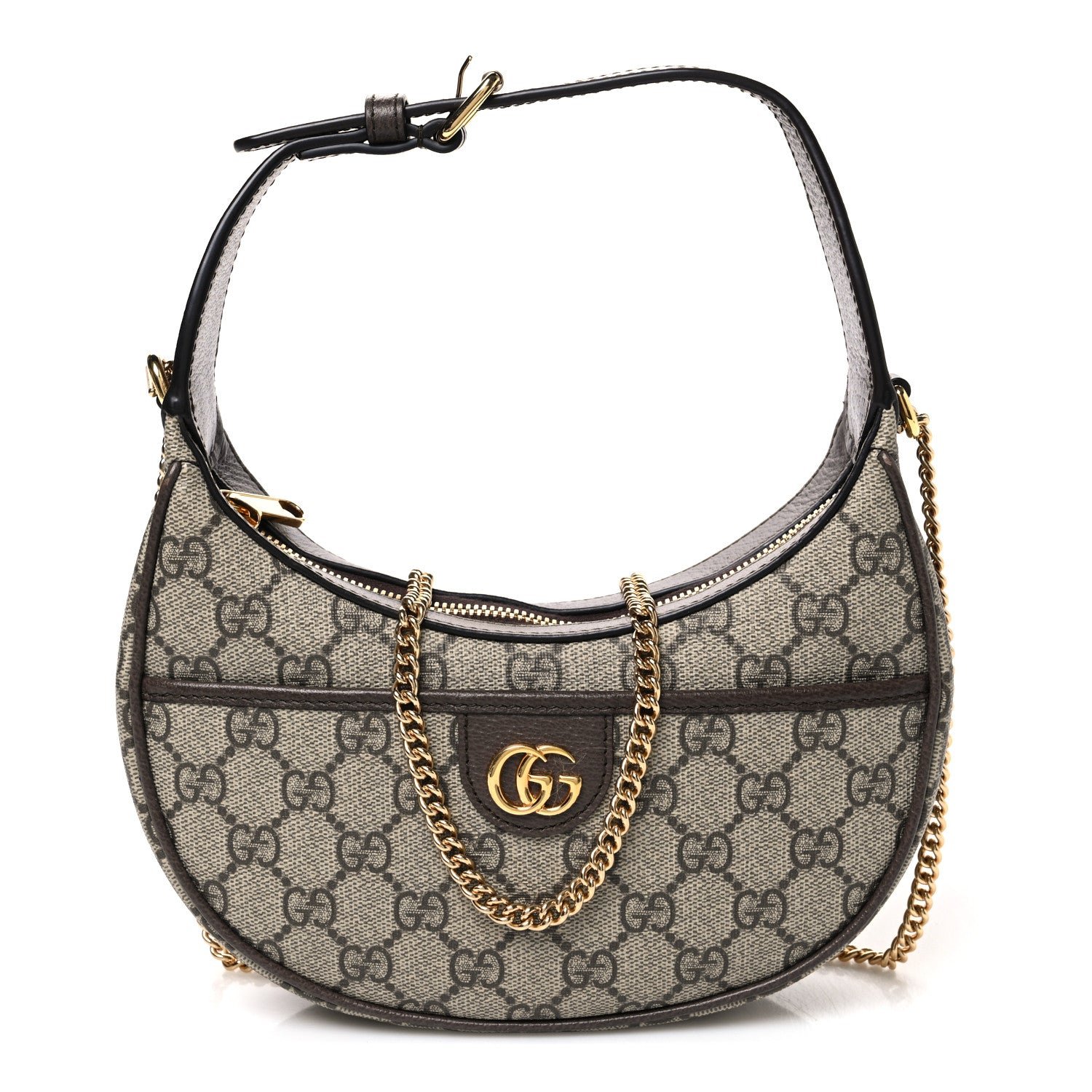 Gucci GG Supreme Monogram Textured Dollar Calfskin Small Ophidia Shoulder Bag Beige Ebony New Acero