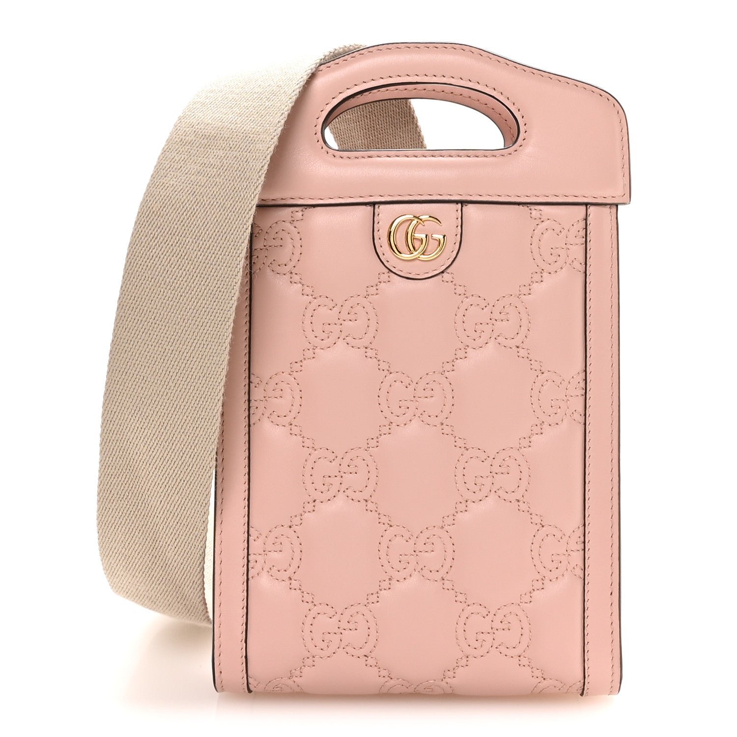 Gucci Calfskin GG Matelasse Mini Top Slip Handle Crossbody Bag Perfect Pink Natural