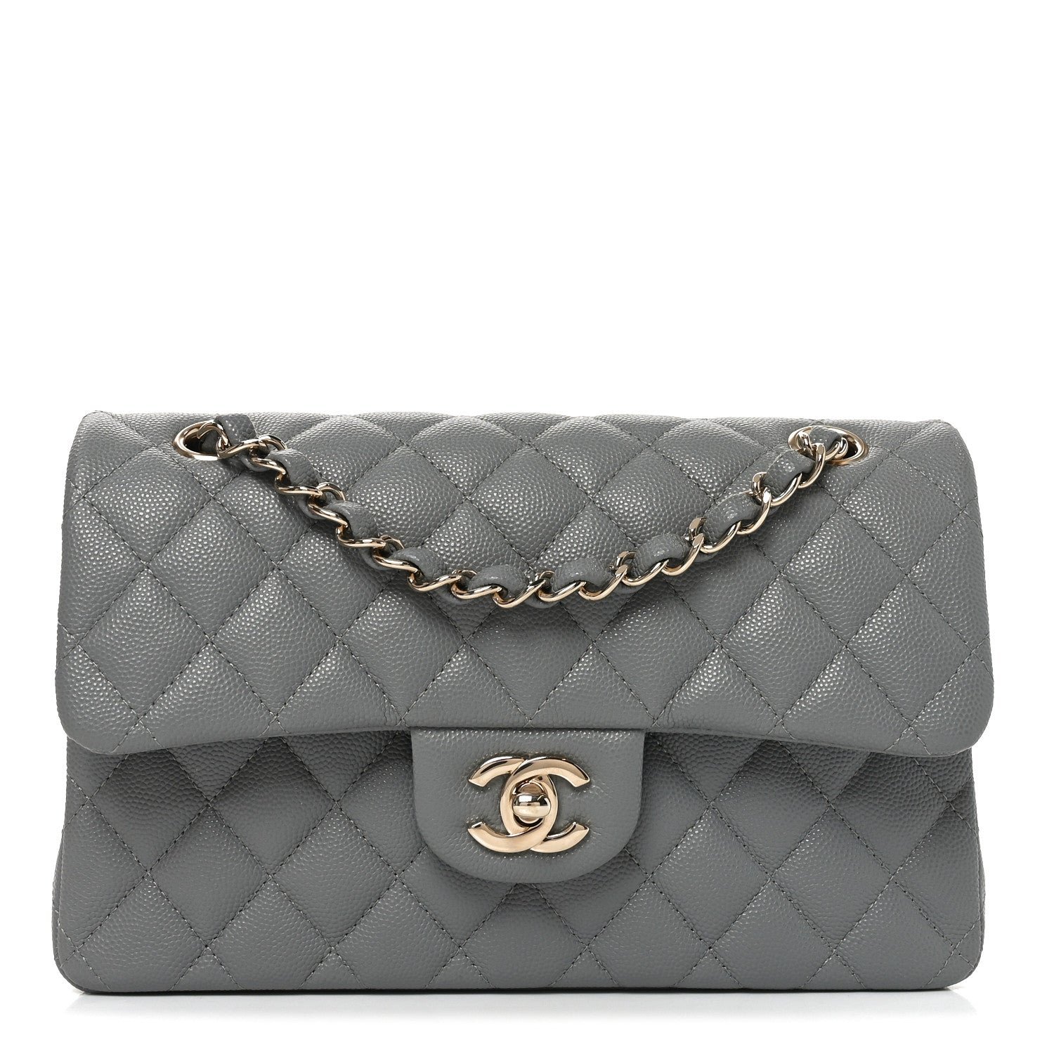 Chanel Caviar Quilted Small Double Flap Grey