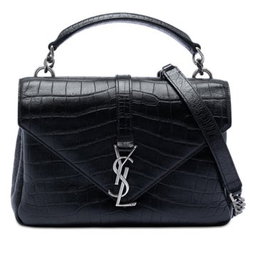 Calf Leather Medium Croc Embossed Leather College Satchel