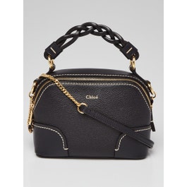 Chloe Chloe Black Pebbled Leather Daria Mini Chain Shoulder Bag